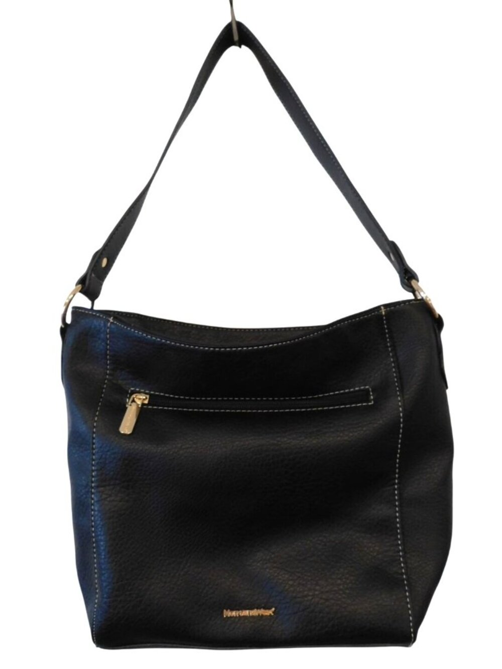 Montana West Black Pebbled Hobo Shoulder Bag Contrast Stitch Quiet Luxury Flaw